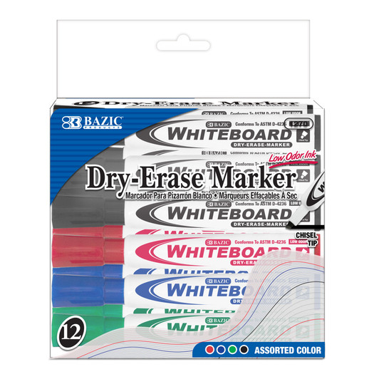Bazic Dry Erase Marker 12 Assorted Colors