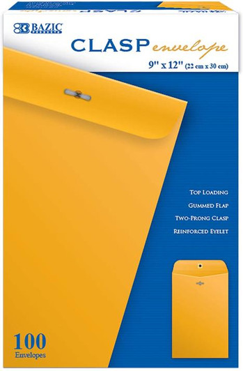 Bazic 9" x 12" Clasp Envelope 100 Pack