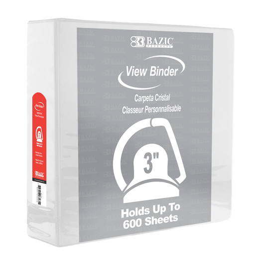 Bazic 3" White Slant D Ring View Binder with 2 Pockets