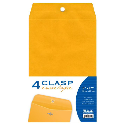 Bazic 4pk 9 x 12 Clasp Envelopes