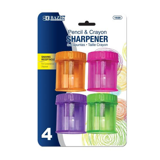 Bazic Single Hole Sharpener 4 Pack, Assorted Colors