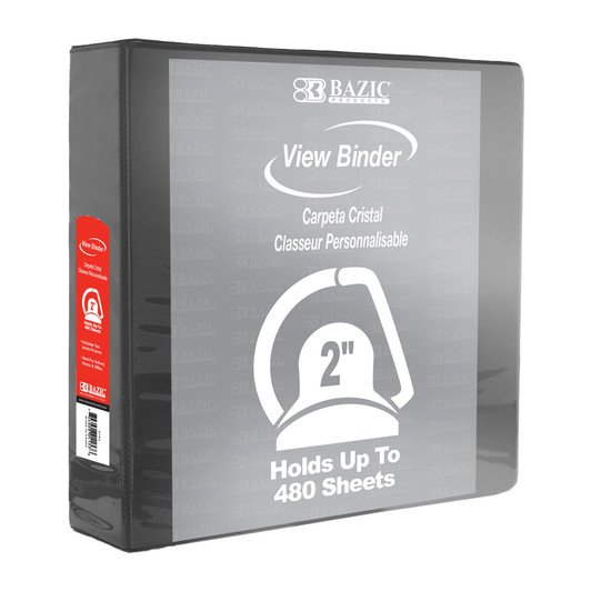 Bazic 2" Black Slant D Ring View Binder with 2 Pockets