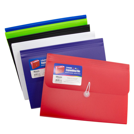 Bazic Letter Size 7 Pocket Expanding File, Assorted Colors