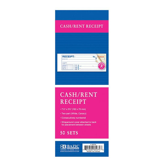 Bazic Cash/Rent Receipt Carbonless 2 Part 50 Sets