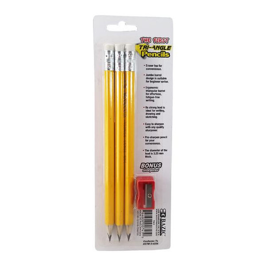 Bazic the First Triangle Jumbo 3 Yellow Pencil with Sharpener