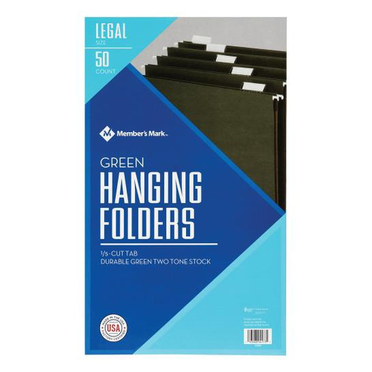 Members Mark Legal Hanging File Folder 1/5 cut Tab, 50 Pack