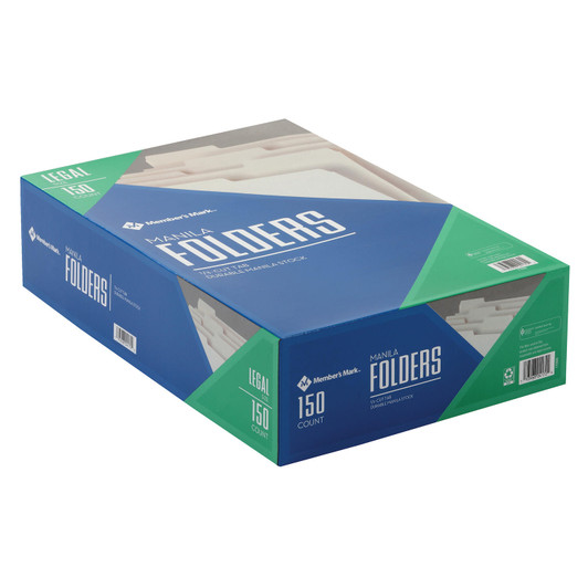 Member's Mark Manila Folders Legal size 1/3 cut Tab, 150 Pack