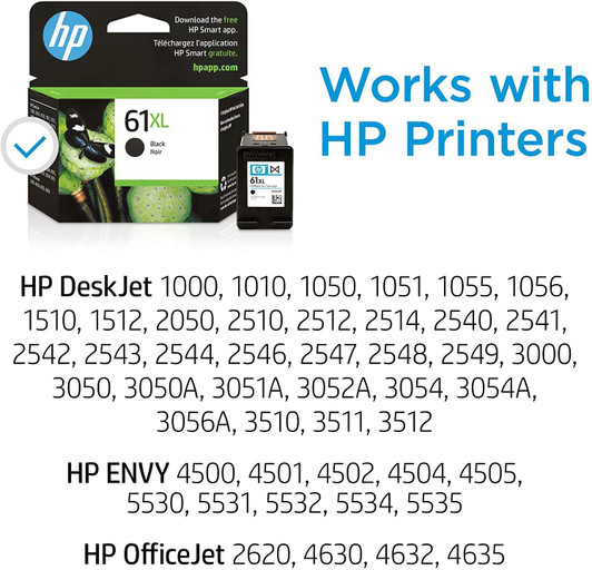 HP 61XL Black Ink Cartridge Approximate 480 Pages Yield