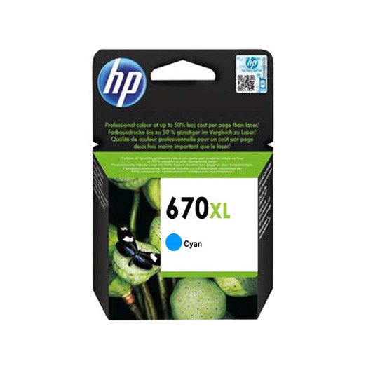 HP 670XL Cyan Ink Cartridge Approximate 750 Pages Yield