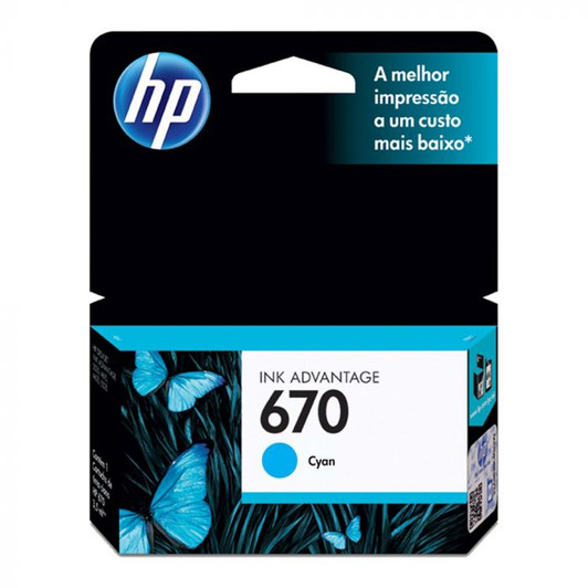 HP 670 Cyan Ink Cartridge Approximate 250 Pages Yield
