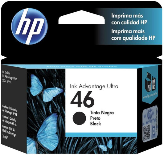 HP 46 Black Ink Catridge 26ml Approximate 1,500 pages yield