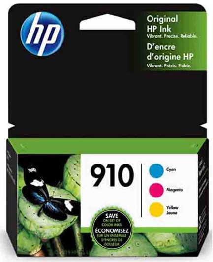 HP 910 3 Pack Cyan Magenta Yellow Ink Cartridge Approximate 315 Pages Yield each