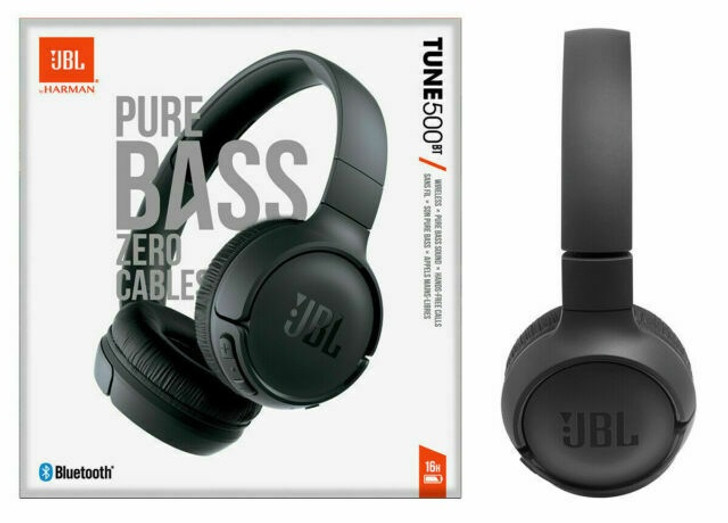 JBL Tune 500 BT Black Bluetooth On Ear Pure Bass Sound HeadPhones