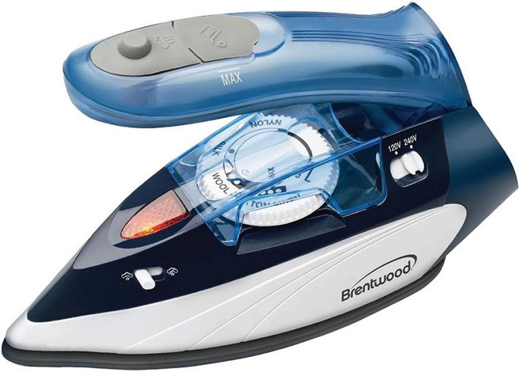 Brentwood Non-Stick Travel Iron with Steam 800Watt Dual Voltage Blue Color