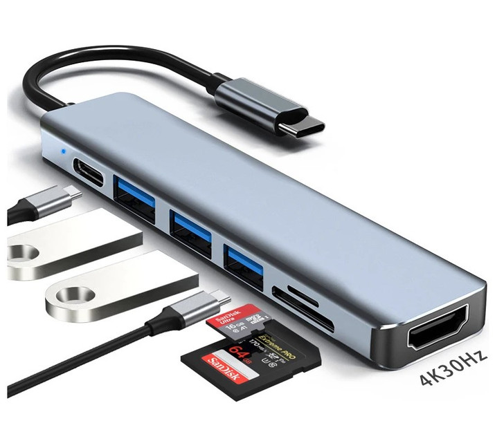 CTG USB-C 7 in 1 Multiport HUB 4K HDMI output, USB 3.0, 100W PD Charging SD & Micro SD card Reader Copatible with Mac, Windows and all other USB-C Devices, Phones etc.