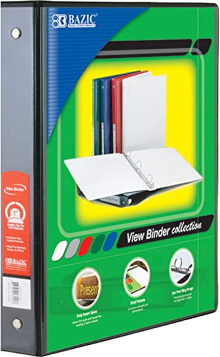 Bazic 0.5" Black 3 Ring View Binder with 2 Pockets