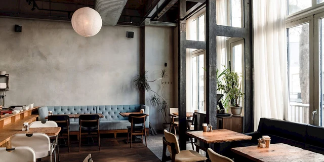 Modern hospitality interior suitable for discreet audio and Wi-Fi installation