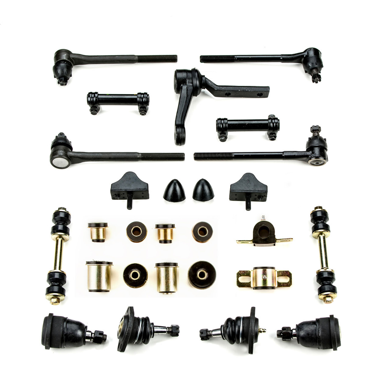 1964 1965 1966 1967 1968 Pontiac GTO LeMans Tempest Black Polyurethane Front End Suspension Master Rebuild Kit with Round Lower Control Arm Bushings