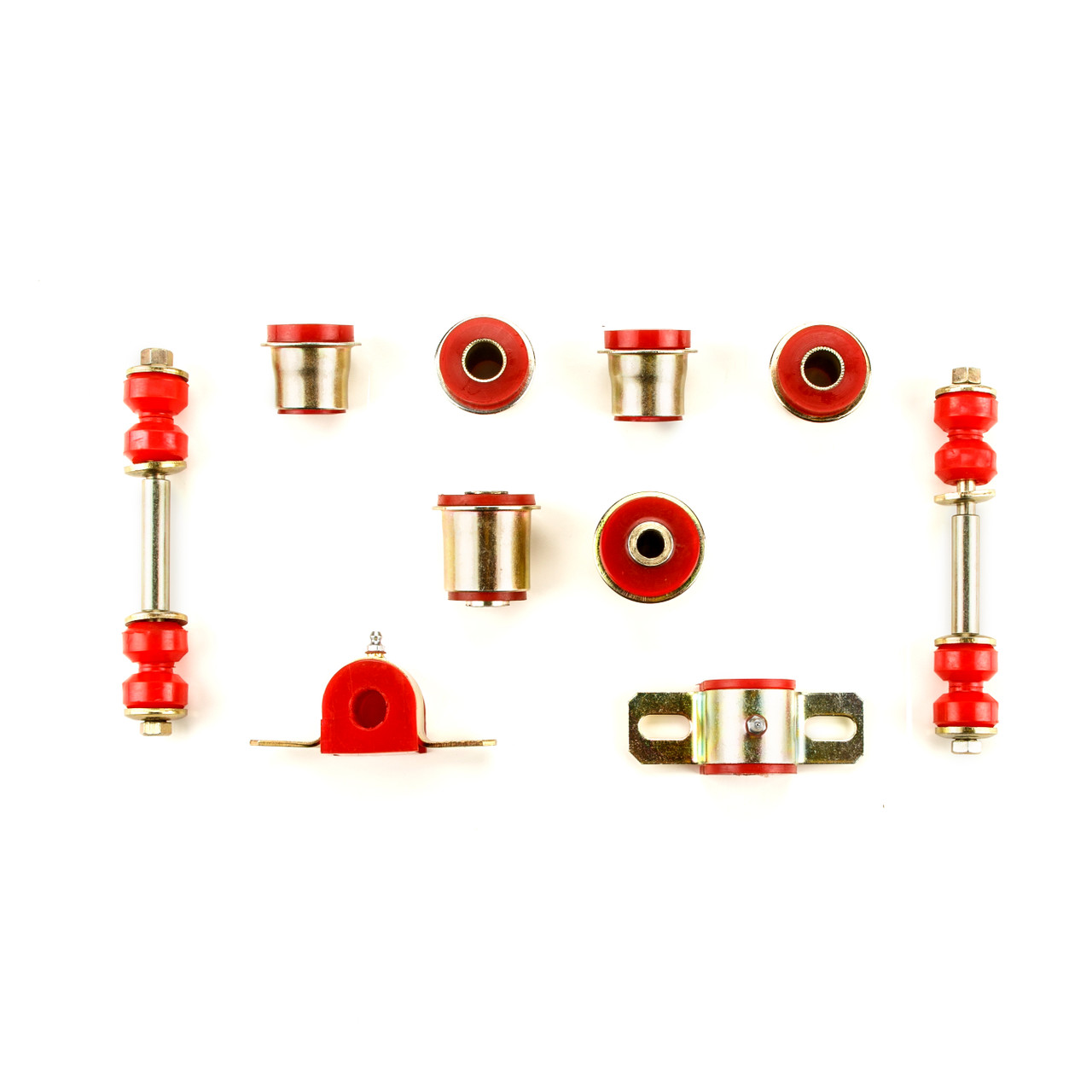 1962-1967 Chevrolet Chevy II Nova Red Polyurethane New Front End Suspension Master Rebuild Kit with Idler Arm Bushing Repair Kit