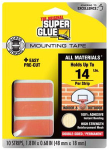 Super Glue 11710507 Super Strong Mounting Tape Pre-Cut Strips 48x18mm (1.8x0.68") 10pcs Super Glue 11710507 Super Strong Mounting Tape Pre-Cut Strips 48x18mm (1.8x0.68") 10pcs