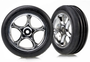 Traxxas 2471R Tires & wheels, assembled (Tracer 2.2" chrome wheels, Alias ribbed 2.2" tires) (2)  1/10 Front