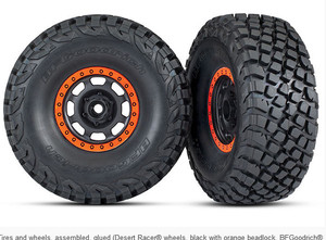 Traxxas 8472 Tires and wheels, assembled, glued (Desert Racer® wheels, black with orange beadlock, BFGoodrich® Baja KR3 tires) (2) 1/7