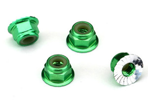 Traxxas 1747G Nuts, aluminum, flanged, serrated (4mm) (green-anodized) (4)