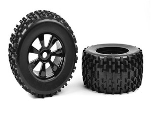 Team Corally 00180-378 Off-Road 1/8 Monster Truck Tires - Gripper - Glued on Black Rims 2pcs