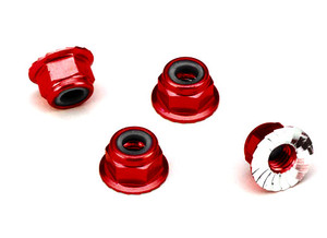 Traxxas 1747A Nuts, aluminum, flanged, serrated (4mm) (red-anodized) (4)
