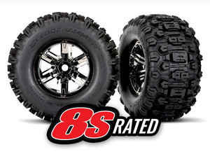 Traxxas 7774A Tires & wheels, assembled, glued (X-Maxx® black chrome wheels, Sledgehammer® tires, foam inserts) (left & right) (2) 1/5