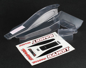Traxxas 2417 Bandit, Clear Body (front & rear) / window, lights, grille decal sheet 1/10