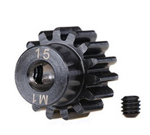 Traxxas 6487R Gear, 15T pinion (machined) (1.0 metric pitch) (fits 5mm shaft)/ set screw (for use only w/steel spur gears)