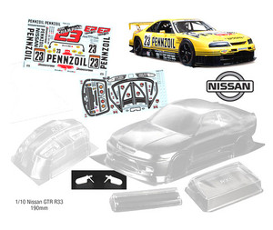 Bodyworx N129 Clear Body R33 GTR Penzoil 190mm 1/10th