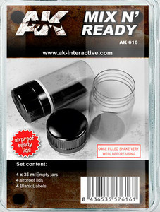 AK Interactive AK616 Mix N Ready - 4 x 35ml Empty Jars AK Interactive AK616 Mix N Ready - 4 x 35ml Empty Jars