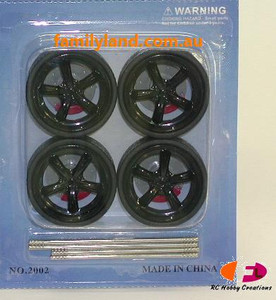 Ddaus 2002-5 5-Spoke Black Wheel Set (Rim & Tyre) (4pcs) 1/24