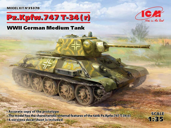 ICM 35370 Pz.Kpfw. T-34-747(r) WWII German Medium Tank 1/35