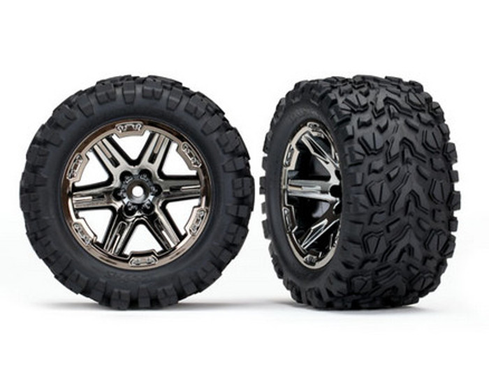 Traxxas 6774X RXT 2.8" Black Chrome Wheels & Talon EXT Tires (2) 1/10