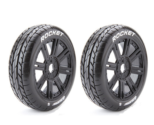 Louise 3190SB B-ROCKET Buggy Tire Set - Mounted - Soft - Black Spoke Wheels - Hex 17mm 1/8