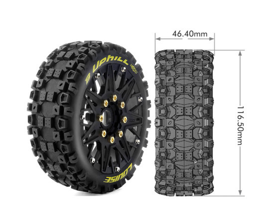 Louise LT3364SB B-UPHILL - 1/8 Buggy Tire Set - Mounted Removable Hex 0 & 1/2" Offset 17mm Black (2pcs)