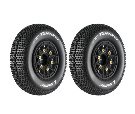 Louise LT3147SB 1/10 SC-TURBO Short Course Tire Set - Soft - Black Wheels - Removable Hex 12, 14, 17mm
