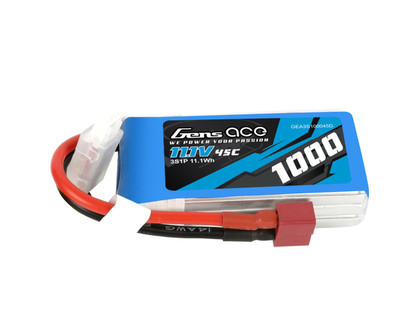 Gens Ace 3S100045D 3S 1000mAh 11.1V 45C Soft Case LiPo Battery (Deans)