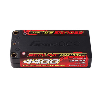 Gens Ace 44002S14S5 2S Redline 2.0 4400mAh 140C 7.6V Shorty Hardcase Lipo Battery (5.0mm Bullet)