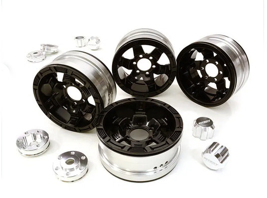 Integy 26877SILVER 6-Spoke Wheels w/ 6 Bolt S-Adapters for most 1.9 Scale Crawler