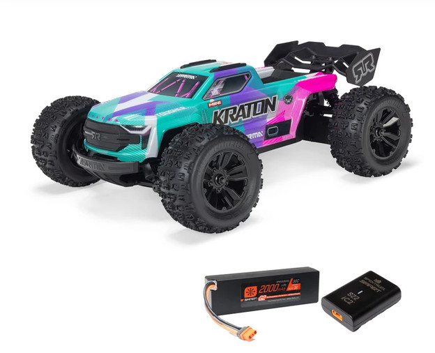 Arrma Mini Kraton 3S BLX 4X4 1/16 Speed Monster Truck, RTR, Teal/Pink
