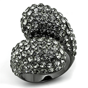 LO3172 - TIN Cobalt Black Brass Ring with Top Grade Crystal  in Black Diamond A874-LO3172