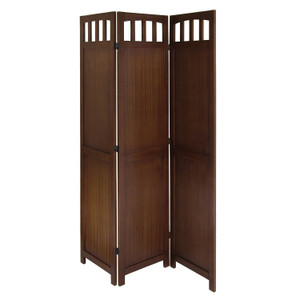 3-Panel Wooden Folding Room Divider Screen in Walnut Finish Q280-WFS782946