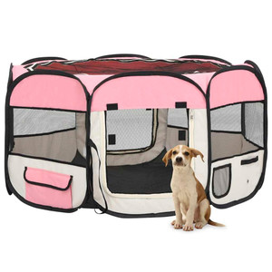 vidaXL Foldable Dog Playpen with Carrying Bag Pink 49.2"x49.2"x24" A949-171011 vidaXL Foldable Dog Playpen with Carrying Bag Pink 49.2"x49.2"x24" A949-171011