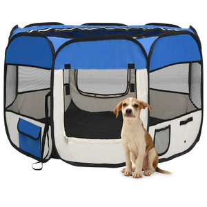 vidaXL Dog Playpen Blue and cream Polyester, steel 35.4 x 35.4 x 22.8 in A949-171013 vidaXL Dog Playpen Blue and cream Polyester, steel 35.4 x 35.4 x 22.8 in A949-171013