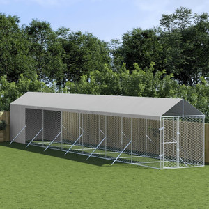 vidaXL Outdoor Dog Kennel with Roof Silver 6.6x45.9x8.2 Galvanized Steel A949-3190493 vidaXL Outdoor Dog Kennel with Roof Silver 6.6x45.9x8.2 Galvanized Steel A949-3190493