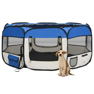Dog Playpen Blue and cream Polyester, Steel 57.1 x 57.1 x 24.0 in A949-171016 Dog Playpen Blue and cream Polyester, Steel 57.1 x 57.1 x 24.0 in A949-171016